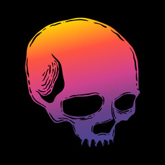 Skull head art Illustration hand drawn colorful vector for tshirt, sticker, poster etc