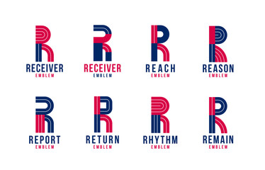 Obraz premium Letter r logo elements set, vector trendy retro initial, geometric monogram design symbol R.
