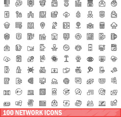 100 network icons set. Outline illustration of 100 network icons vector set isolated on white background