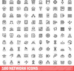 100 network icons set. Outline illustration of 100 network icons vector set isolated on white background