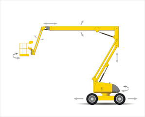 Industrial aerial platform. Articulated lift with a basket for construction and installation work at height. © AliaksaB