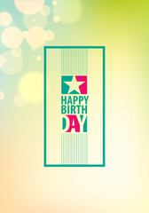 Happy Birthday vector design for greeting card. Includes lettering composition placed over colorful blurred lights abstract background. A4 format with CMYK colors acceptable for print.