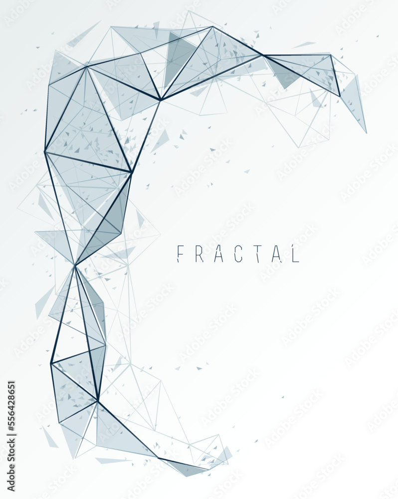 Poster low poly particles abstract vector background, polygonal fractal design, 3d dimensional element with