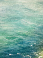 Blue, Green and grey Abstract Art Painting background. Hand drawn oil painting on canvas. Color texture. Fragment of artwork. Brushstrokes and spots of paint. Water, ocean.
