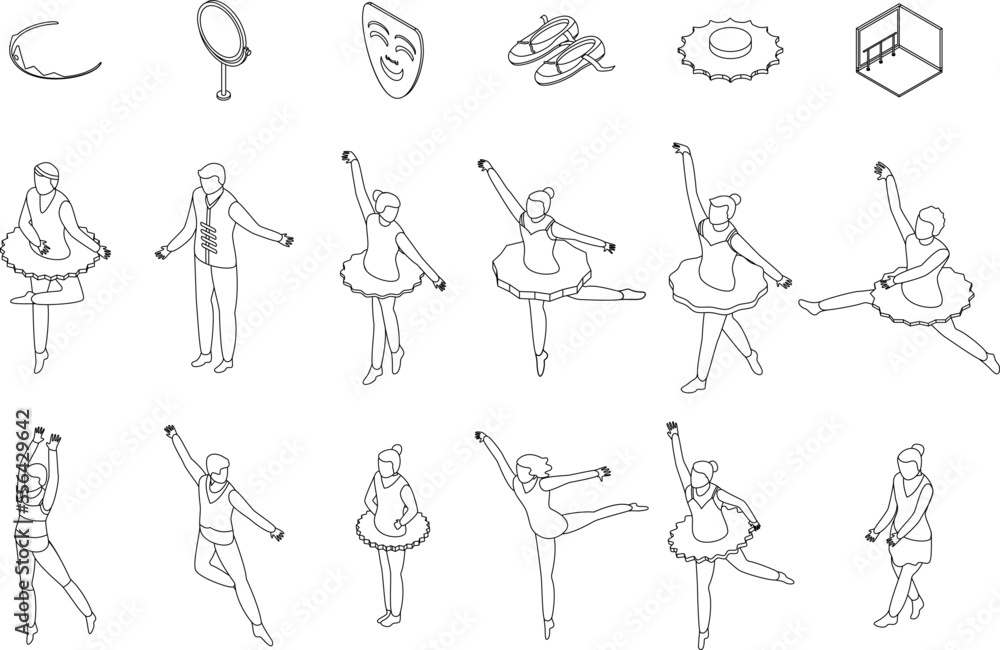 Poster ballet icons set. isometric set of ballet vector icons for web design isolated on white background o