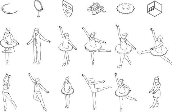 Ballet icons set. Isometric set of ballet vector icons for web design isolated on white background outline