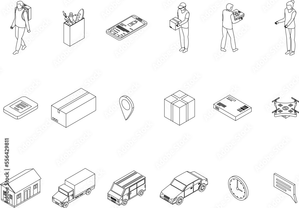 Poster home delivery icons set. isometric set of home delivery vector icons for web design isolated on whit