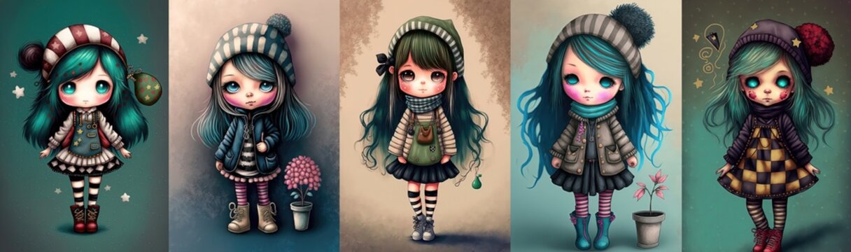 collection set  Illustration of cute girls character in winter season fashion clothes