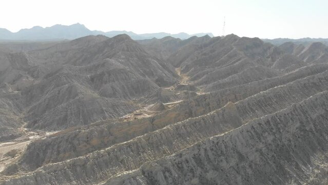 Aerial View Of Dramatic Geological Rock Formations At Hingol National Park. Dolly Left