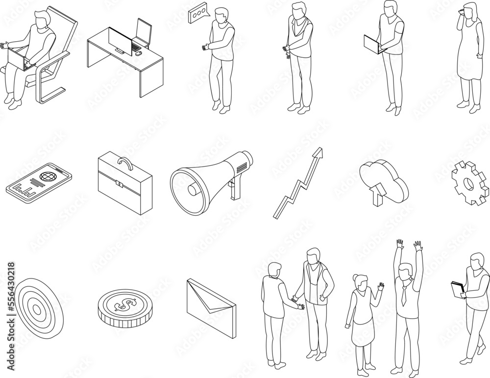 Poster outsource icons set. isometric set of outsource vector icons for web design isolated on white backgr