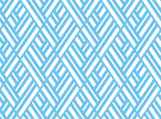 Abstract geometric pattern with stripes, lines. Seamless vector background. White and blue ornament. Simple lattice graphic design