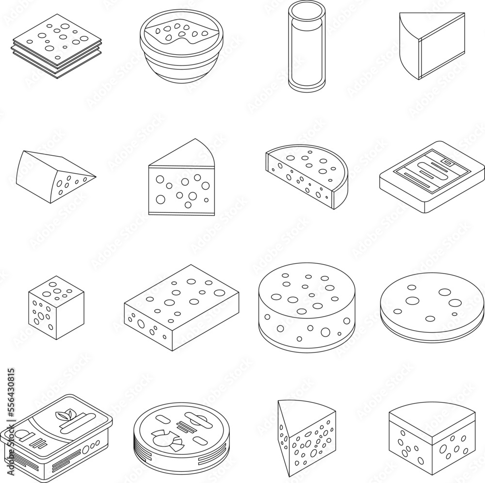 Poster cheese icons set. isometric set of cheese vector icons for web design isolated on white background o