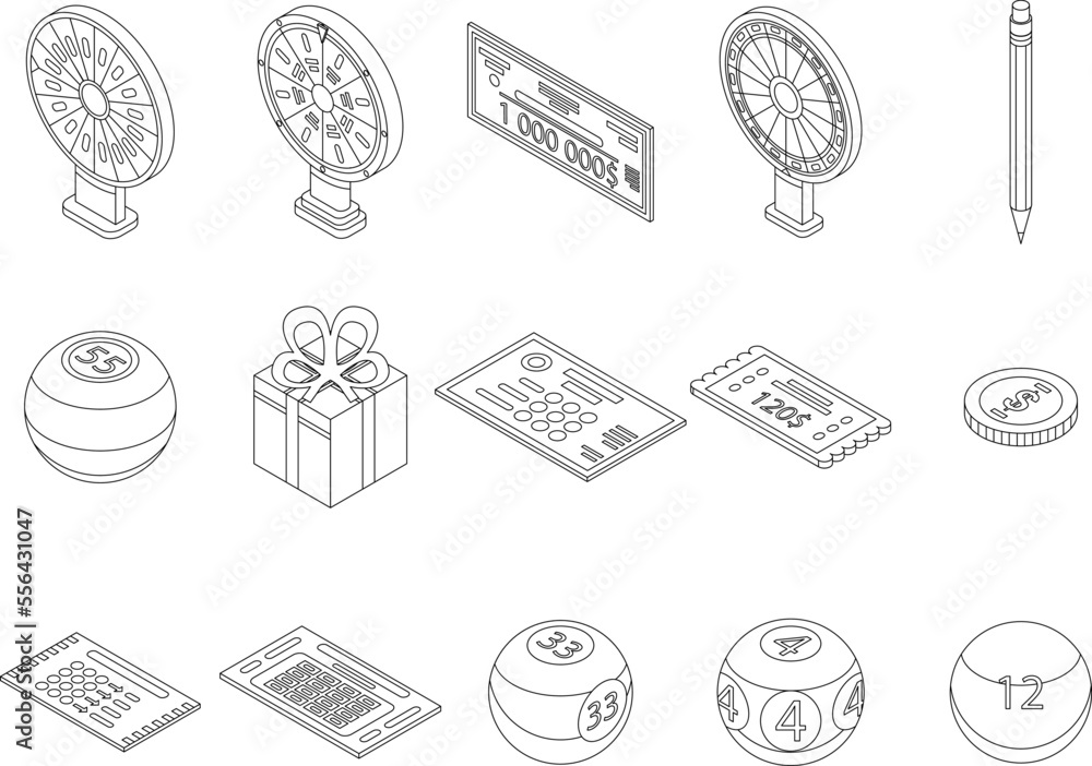 Poster lottery icons set. isometric set of lottery vector icons for web design isolated on white background