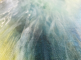 Blue, Green and grey Abstract Art Painting background. Hand drawn oil painting on canvas. Color texture. Fragment of artwork. Brushstrokes and spots of paint. Water, ocean.