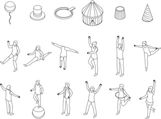 Acrobat icons set. Isometric set of acrobat vector icons for web design isolated on white background outline