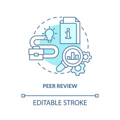 Peer review turquoise concept icon. Successfully managing merger abstract idea thin line illustration. Auditing engagement. Isolated outline drawing. Editable stroke. Arial, Myriad Pro-Bold fonts used