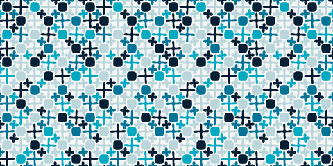 Fototapeta premium Abstract crosses, texture seamless pattern. Wallpaper vector with blue crosses. Print and seamless pattern, design of textiles.