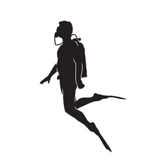 Fototapeta na wymiar Silhouette of diver in isolate on a white background. Vector illustration.
