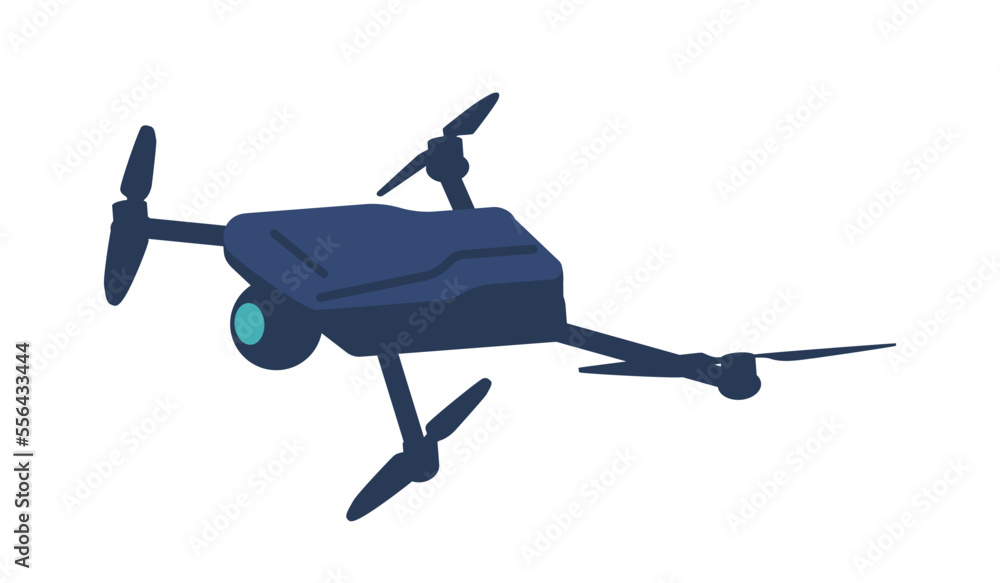 Poster drone or quadcopter innovation aircraft gadget. flying robot with camera and propellers isolated on 