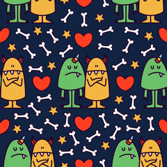 Halloween monster character cartoon illustration pattern design
