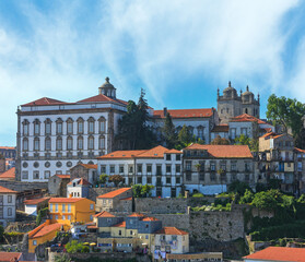 Fototapeta na wymiar Porto city spring evening view with Episcopal Palace (Portugal).