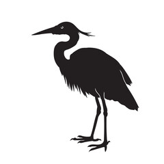 Heron bird vector animal black silhouette.