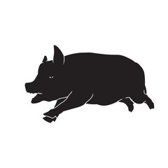 Piglet vector animal black silhouette.