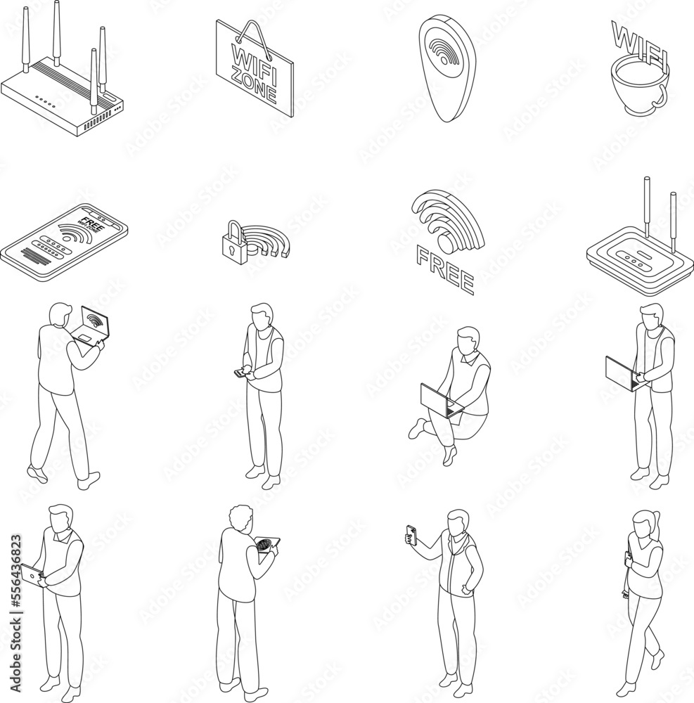 Poster wifi zone icons set. isometric set of wifi zone vector icons for web design isolated on white backgr