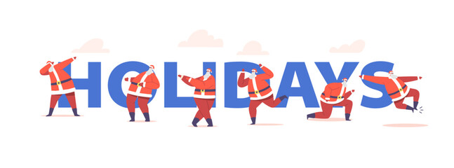 Funny Santa Claus Dancing On Christmas Holidays Concept. Funny Noel Character Making Dab Move, Dance Break And Hip Hop