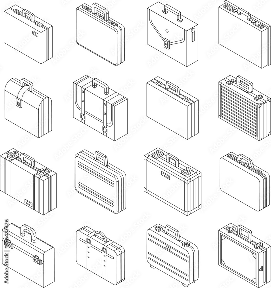 Poster briefcase icons set. isometric set of briefcase vector icons for web design isolated on white backgr