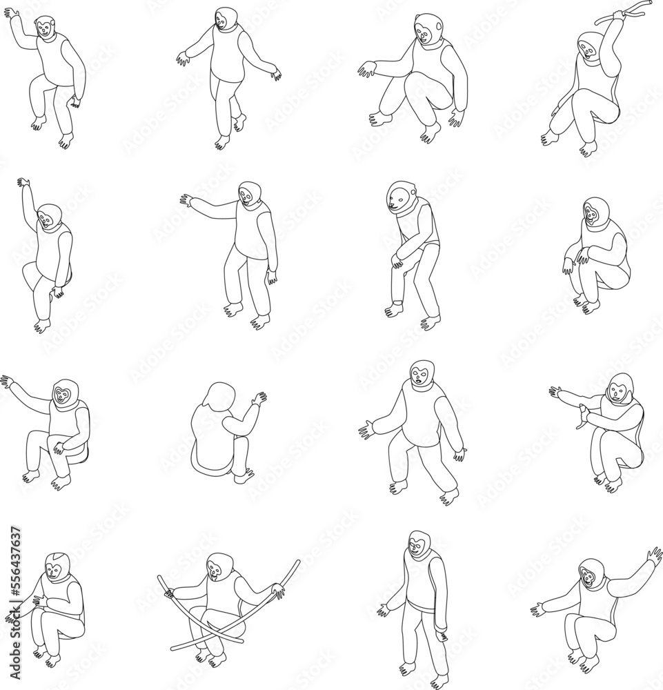 Wall mural gibbon icons set. isometric set of gibbon vector icons for web design isolated on white background o - Wall murals