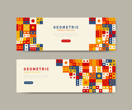 Colorful flat mosaic horizontal banners template