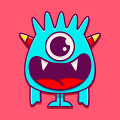 Doodle monster cartoon sticker design illustration