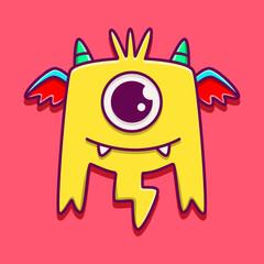 Doodle monster cartoon sticker design illustration