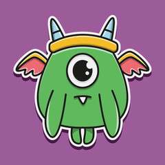 Doodle monster cartoon sticker design illustration