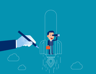 Creative innovation launch symbol as rocket. Startup vision vector illustration