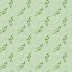 Watercolor seamless pattern with pomegranate leafs. Hand drawn realistic tasty garnet isolated on green background