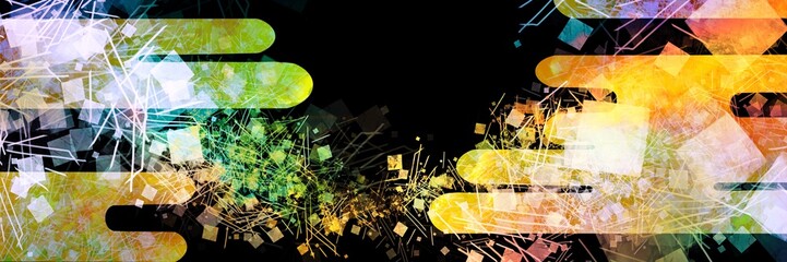 平安時代風金色の優雅な雲と金箔、金粉、砂子の舞う日本画風テクスチャと黒背景ワイドサイズイラスト