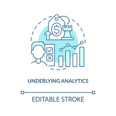 Underlying analytics blue concept icon. Basic data analysis. Price testing key factor abstract idea thin line illustration. Isolated outline drawing. Editable stroke. Arial, Myriad Pro-Bold fonts used