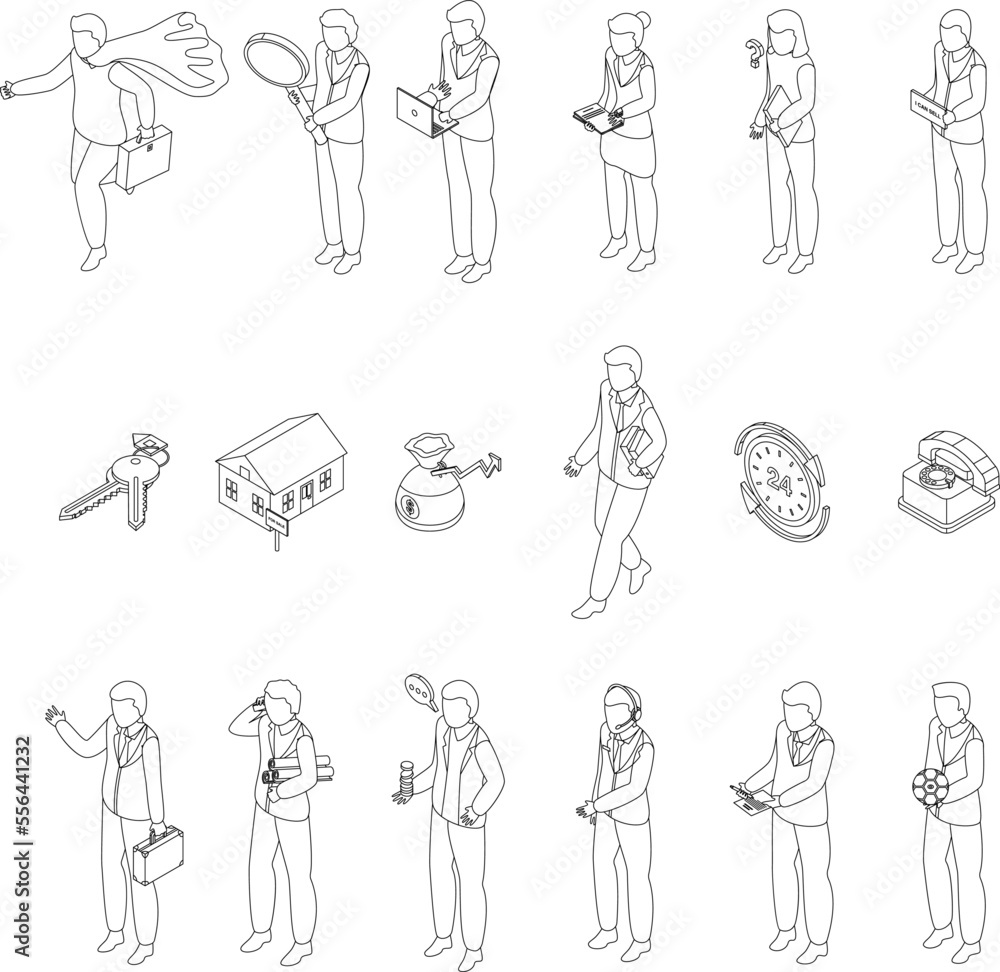 Poster agent icons set. isometric set of agent vector icons for web design isolated on white background out