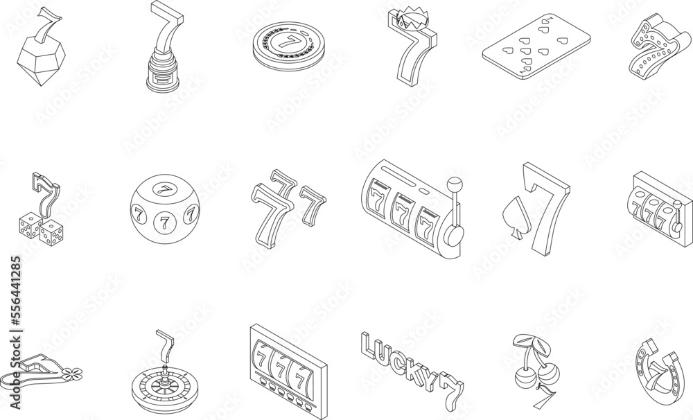 Poster lucky 7 icons set. isometric set of lucky 7 vector icons for web design isolated on white background