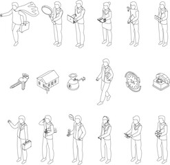 Obraz premium Agent icons set. Isometric set of agent vector icons for web design isolated on white background outline