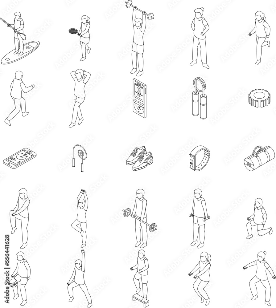 Poster physical activity icons set. isometric set of physical activity vector icons for web design isolated