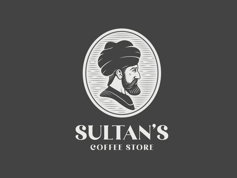 Black and white ottoman sultan vintage coffee store logo vector