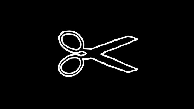 scissors on black background. White Highlight Elements. Doodle loop animation. doodle style on transparent background. Jittery Artistic Motion. scribble seamless loop animation.
