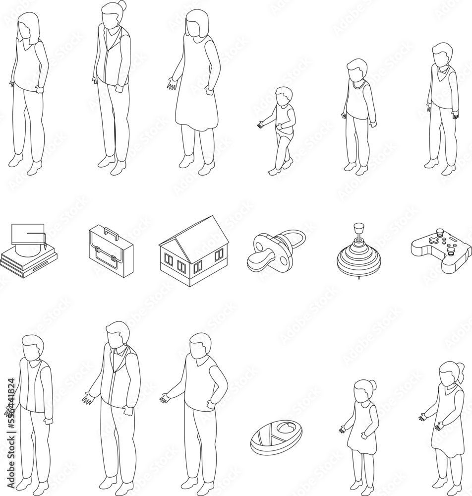 Poster generation icons set. isometric set of generation vector icons for web design isolated on white back