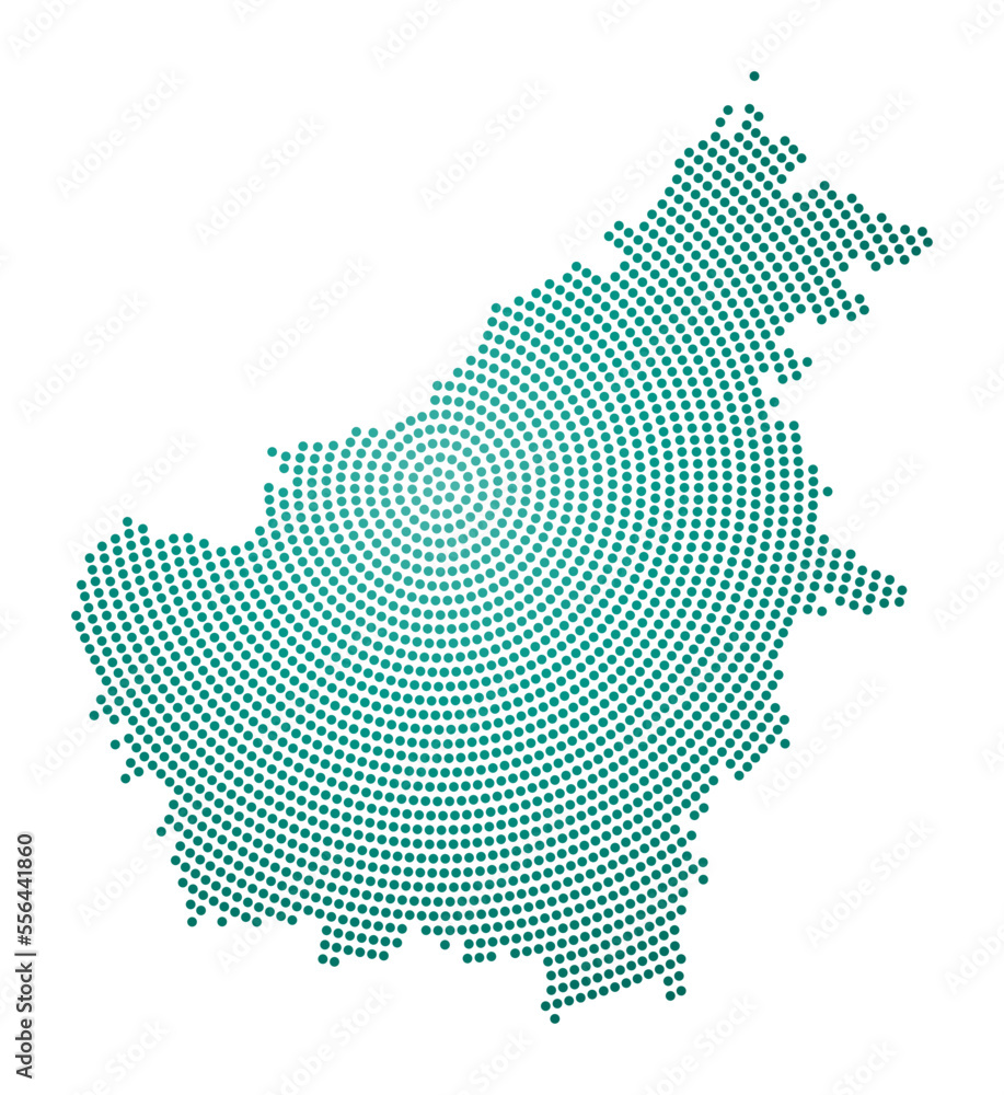 Poster borneo dotted map. digital style shape of borneo. tech icon of the island with gradiented dots. vibr