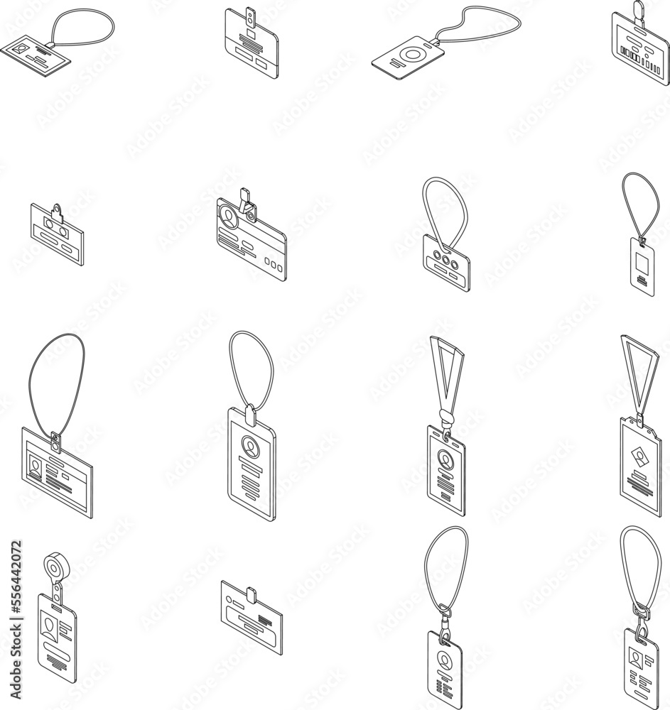 Aufkleber id card icons set. isometric set of id card vector icons for web design isolated on white background