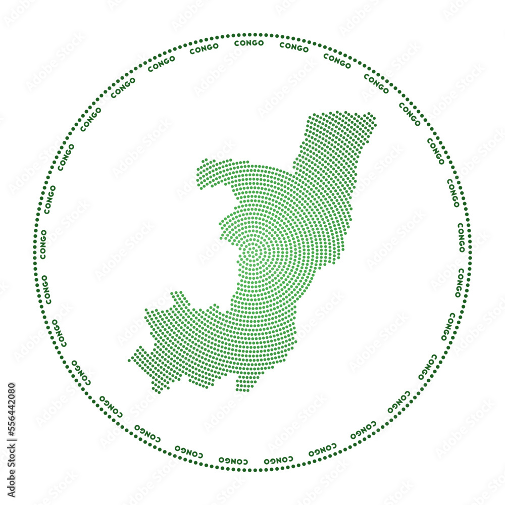 Poster congo round logo. digital style shape of congo in a dotted circle with the country name. tech icon o