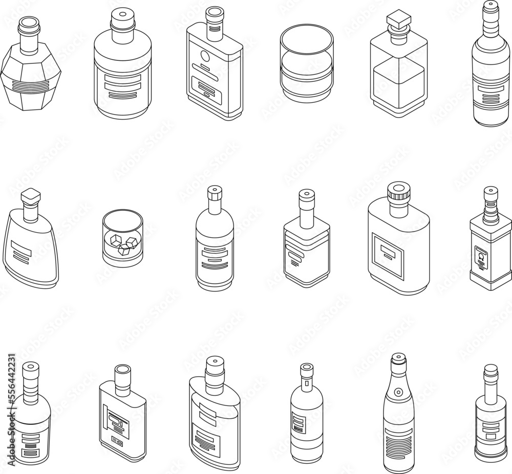 Poster bourbon icons set. isometric set of bourbon vector icons for web design isolated on white background
